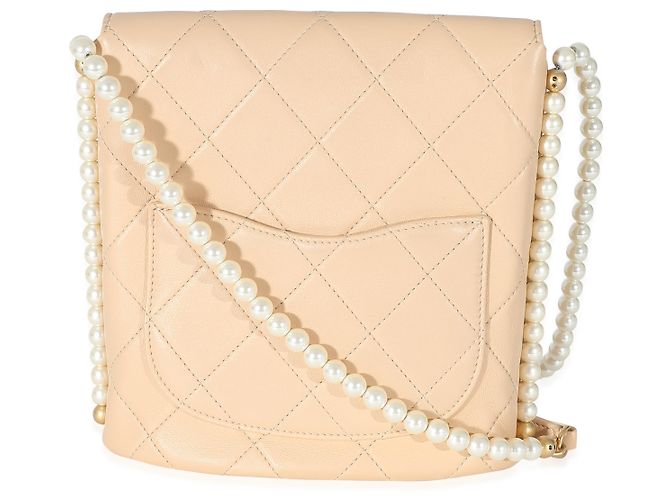 Chanel Beige Quilted Calfskin Small Pearl Chain Hobo - vista 4