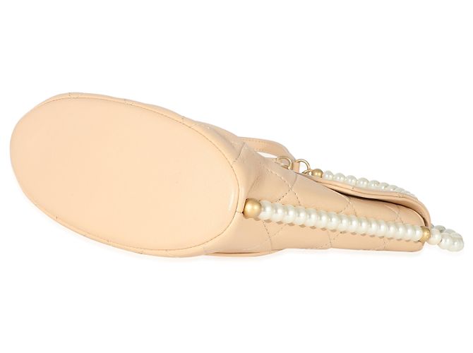 Chanel Beige Quilted Calfskin Small Pearl Chain Hobo - vista 5