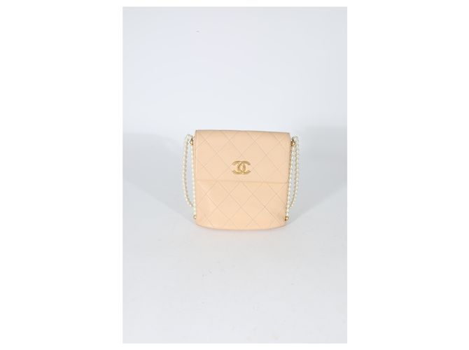 Chanel Beige Quilted Calfskin Small Pearl Chain Hobo - vista 7