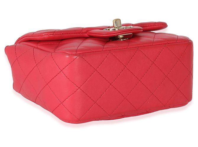 Timeless Chanel Mini Square Flap Bag aus gestepptem Lammleder in Dunkelrosa Pink - Ansicht 2