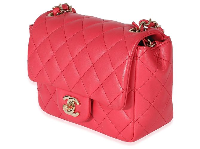 Timeless Chanel Mini Square Flap Bag aus gestepptem Lammleder in Dunkelrosa Pink - Ansicht 3
