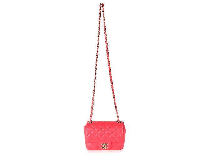 Timeless Chanel Mini Square Flap Bag aus gestepptem Lammleder in Dunkelrosa Pink - Ansicht 4