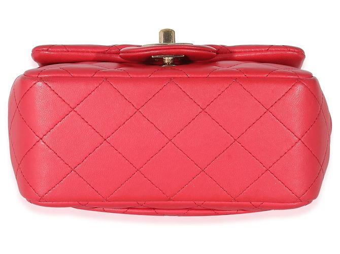 Timeless Chanel Mini Square Flap Bag aus gestepptem Lammleder in Dunkelrosa Pink - Ansicht 5