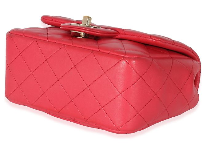 Timeless Chanel Mini Square Flap Bag aus gestepptem Lammleder in Dunkelrosa Pink - Ansicht 6