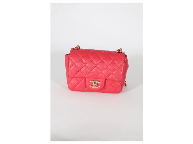 Timeless Chanel Mini Square Flap Bag aus gestepptem Lammleder in Dunkelrosa Pink - Ansicht 7