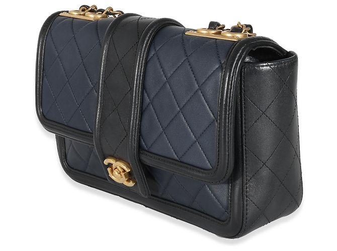 Timeless Borsa Chanel Navy Black Quilted Lambskin Medium Elegant CC Flap Bag Nero Blu - vista 3