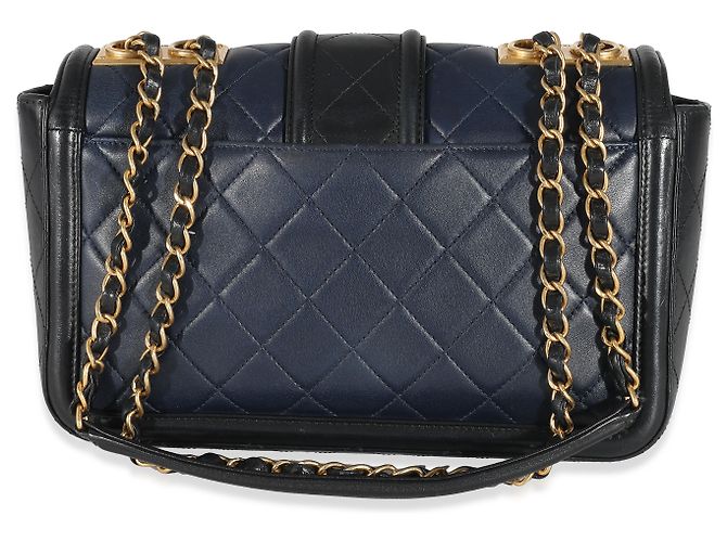 Timeless Borsa Chanel Navy Black Quilted Lambskin Medium Elegant CC Flap Bag Nero Blu - vista 4