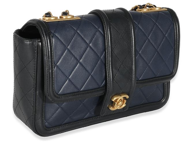 Timeless Borsa Chanel Navy Black Quilted Lambskin Medium Elegant CC Flap Bag Nero Blu - vista 5