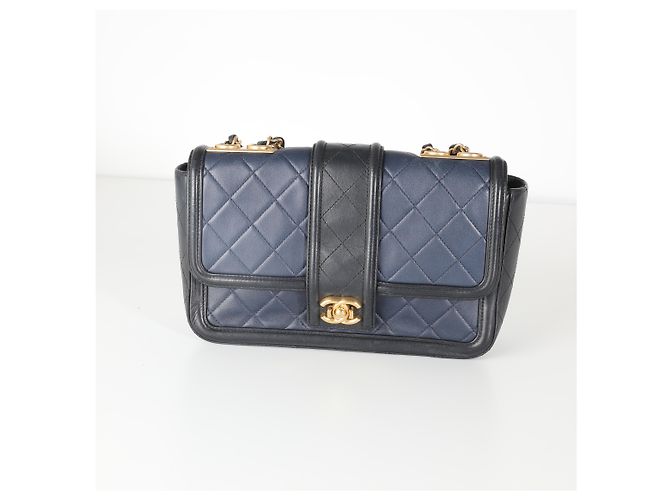 Timeless Borsa Chanel Navy Black Quilted Lambskin Medium Elegant CC Flap Bag Nero Blu - vista 8