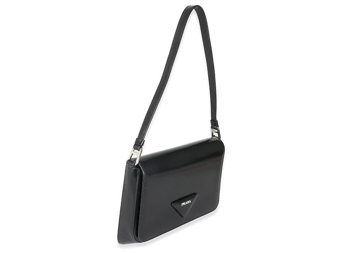 Borsa a tracolla in pelle spazzolata nera Prada Nero - vista 4