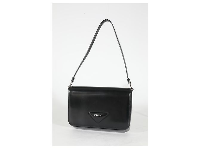 Borsa a tracolla in pelle spazzolata nera Prada Nero - vista 8