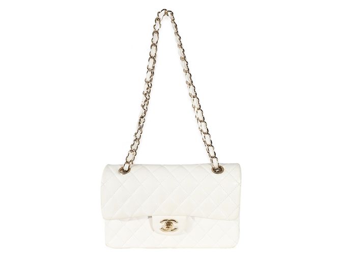 Timeless Borsa Chanel Small Classic Double Flap in caviar trapuntato bianco - vista 2