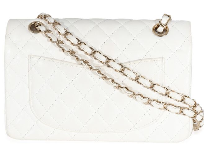 Timeless Borsa Chanel Small Classic Double Flap in caviar trapuntato bianco - vista 3