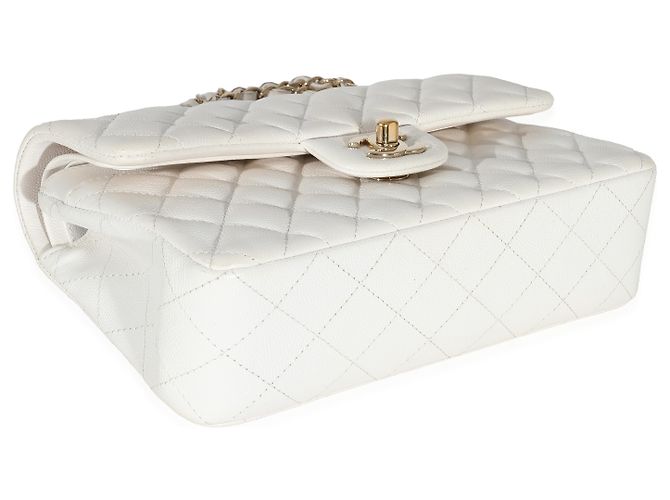 Timeless Borsa Chanel Small Classic Double Flap in caviar trapuntato bianco - vista 4