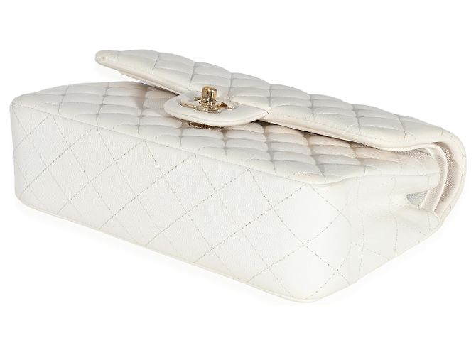 Timeless Borsa Chanel Small Classic Double Flap in caviar trapuntato bianco - vista 5