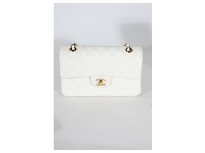 Timeless Borsa Chanel Small Classic Double Flap in caviar trapuntato bianco - vista 6