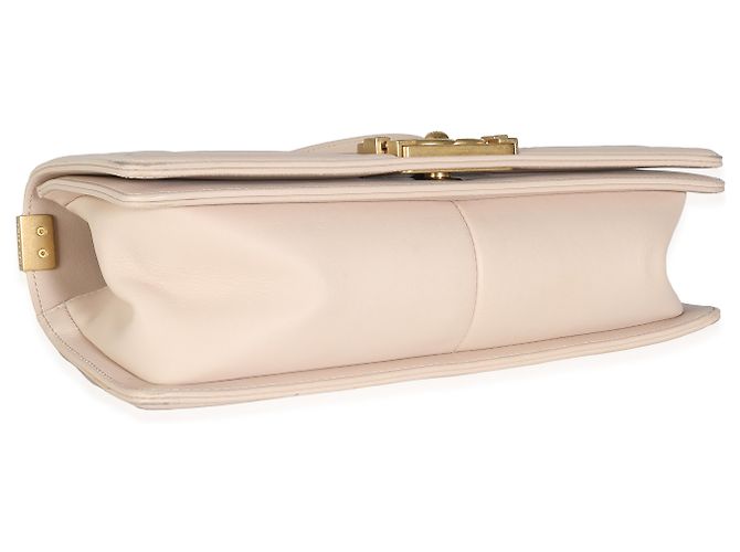 Borsa Chanel Medium Boy Bag in pelle di vitello caviar e camoscio beige con motivo Chevron Rosa - vista 4