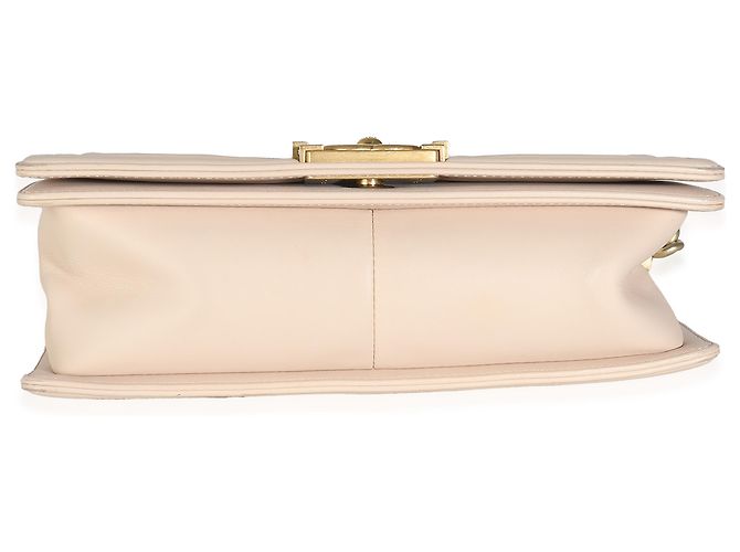Borsa Chanel Medium Boy Bag in pelle di vitello caviar e camoscio beige con motivo Chevron Rosa - vista 5