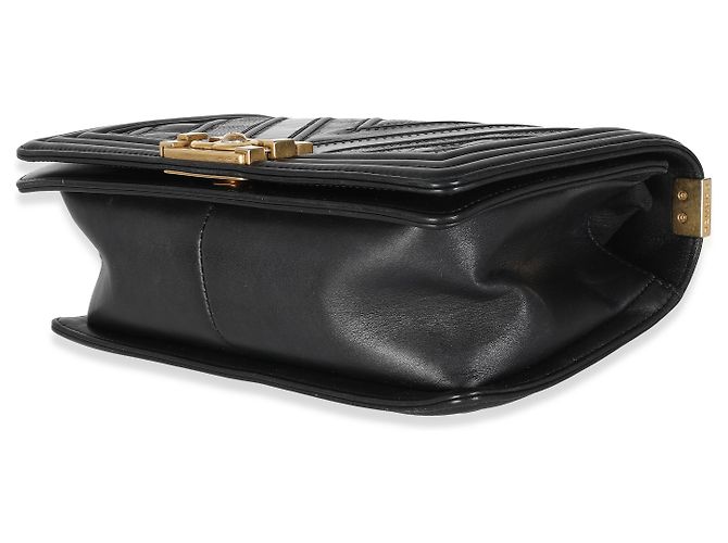 Borsa Chanel Black Calfskin Caviar In The Mix Chevron Old Medium Boy Nero - vista 6