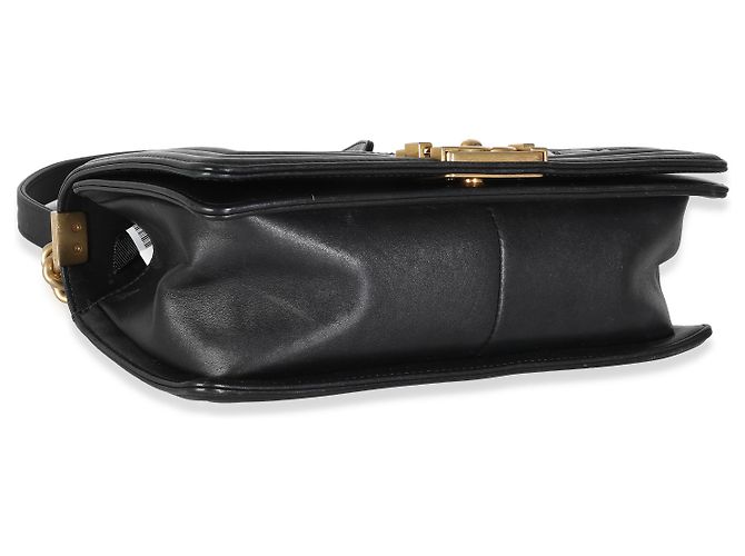 Borsa Chanel Black Calfskin Caviar In The Mix Chevron Old Medium Boy Nero - vista 7