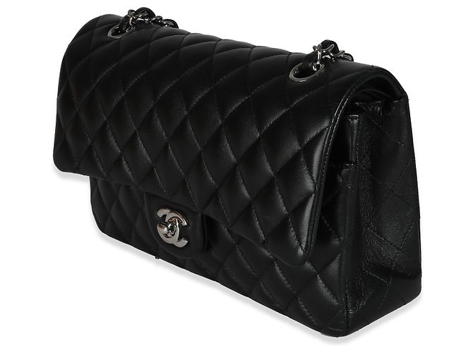Timeless Chanel Black Quilted Lambskin Medium Classic Double Flap Tasche Schwarz - Ansicht 4