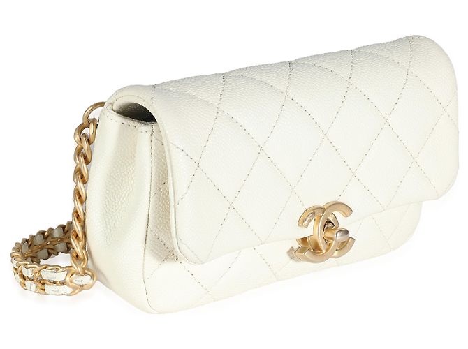 Chanel Borsa in Vita Melody in Caviar Trapuntato Bianco - vista 4