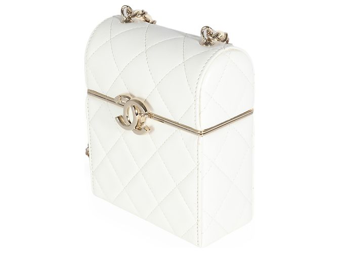 Mini Box Clutch Chanel 22P in agnello trapuntato bianco - vista 2