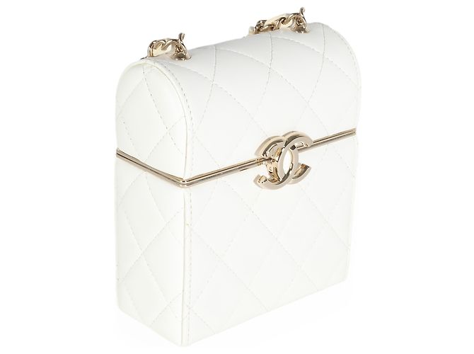 Mini Box Clutch Chanel 22P in agnello trapuntato bianco - vista 3