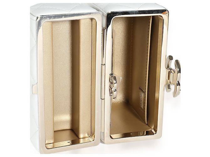 Mini Box Clutch Chanel 22P in agnello trapuntato bianco - vista 4