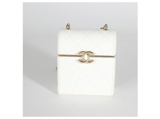 Mini Box Clutch Chanel 22P in agnello trapuntato bianco - vista 7
