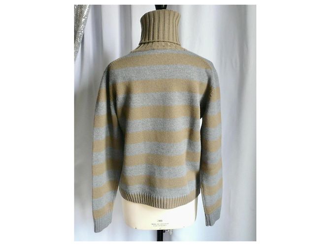 Christian Dior Herren Rollkragenpullover Gestreift Grau Kamel - Ansicht 3