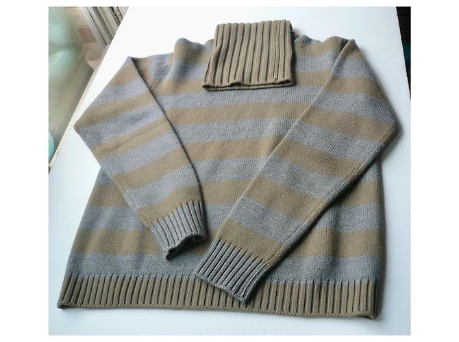 Christian Dior Herren Rollkragenpullover Gestreift Grau Kamel - Ansicht 6