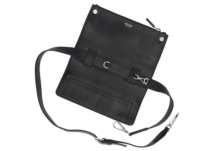 Borsa a tracolla doppia Triangle Prada Nero Bianco - vista 12