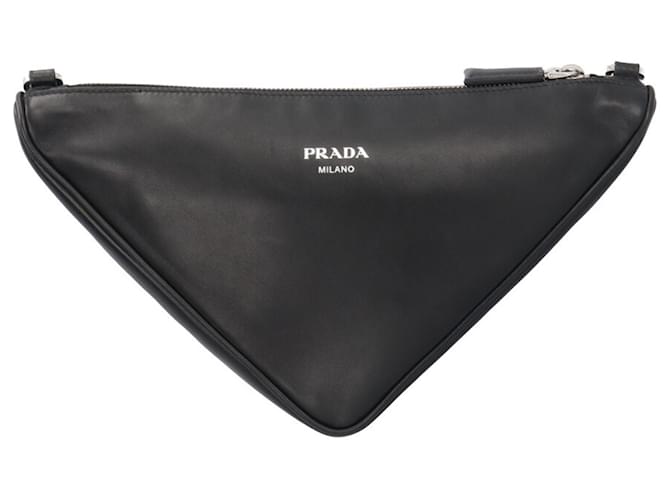 Borsa a tracolla doppia Triangle Prada Nero Bianco - vista 7