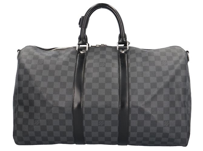 Borsa Boston Louis Vuitton Keepall Bandoulière 45 Damier Graphite Marrone Nero - vista 3