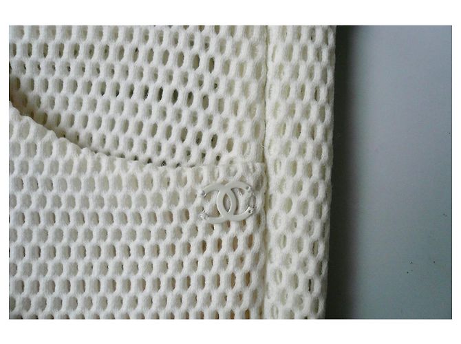 Chanel Ecru Strickhose Perforiert Größe 36 Weiß Roh - Ansicht 11