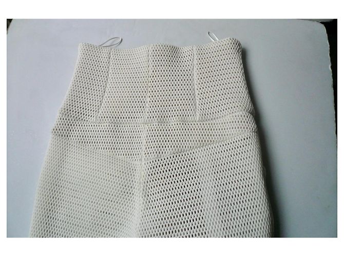 Chanel Ecru Strickhose Perforiert Größe 36 Weiß Roh - Ansicht 12