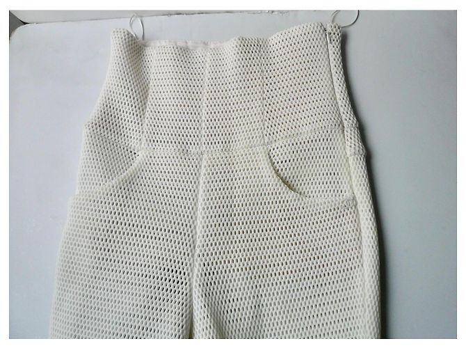 Chanel Ecru Strickhose Perforiert Größe 36 Weiß Roh - Ansicht 3