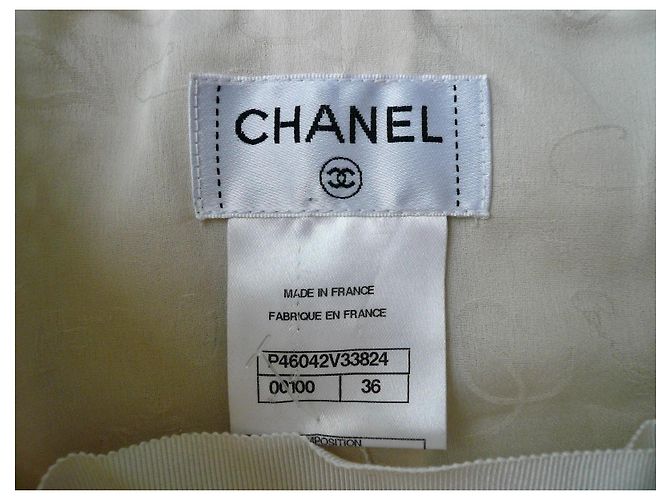 Chanel Ecru Strickhose Perforiert Größe 36 Weiß Roh - Ansicht 4