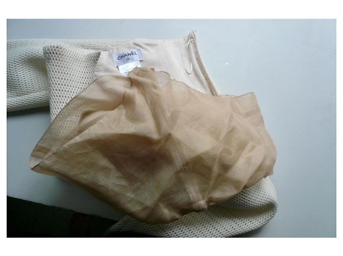 Chanel Ecru Strickhose Perforiert Größe 36 Weiß Roh - Ansicht 8