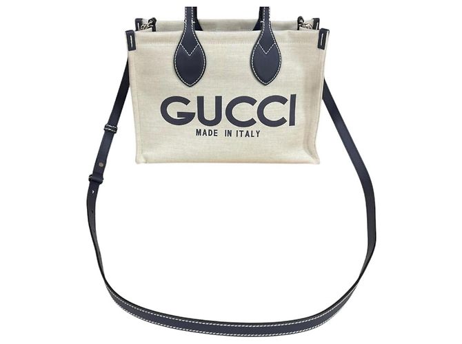 Mini sac cabas imprimé Gucci Japan Limited Edition Beige Bleu Marine - vue 8