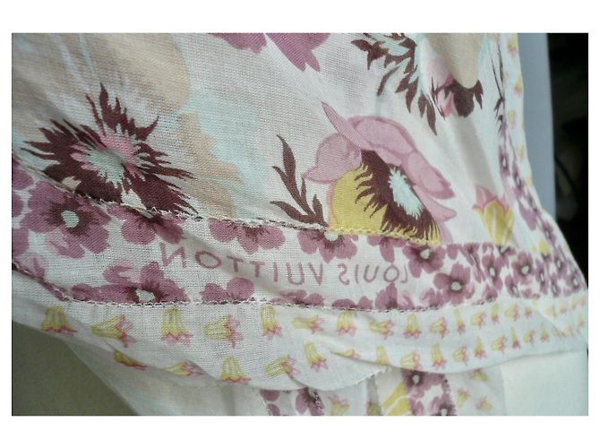 Louis Vuitton Pañuelo de Voile de Algodón Floral Castaño Rosa Blanco Amarillo - vista 10