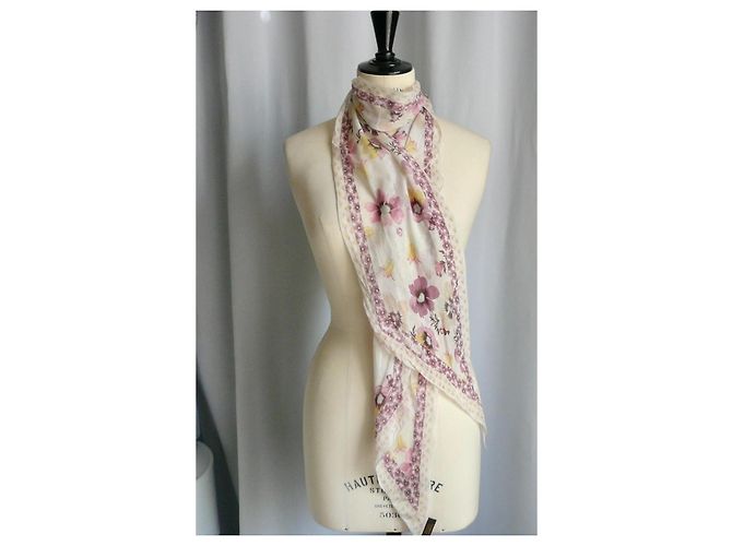 Louis Vuitton Pañuelo de Voile de Algodón Floral Castaño Rosa Blanco Amarillo - vista 2