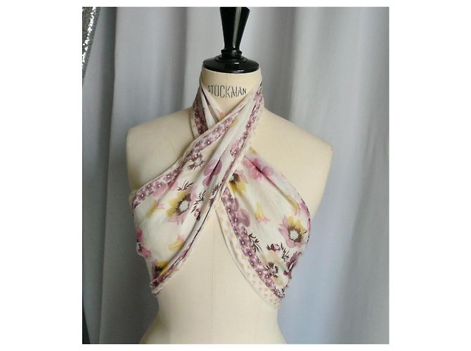 Louis Vuitton Pañuelo de Voile de Algodón Floral Castaño Rosa Blanco Amarillo - vista 3