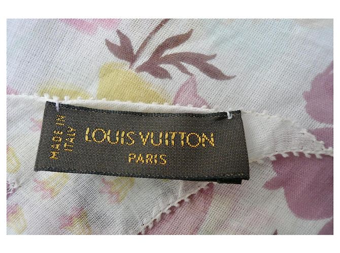 Louis Vuitton Pañuelo de Voile de Algodón Floral Castaño Rosa Blanco Amarillo - vista 5