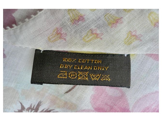 Louis Vuitton Pañuelo de Voile de Algodón Floral Castaño Rosa Blanco Amarillo - vista 6
