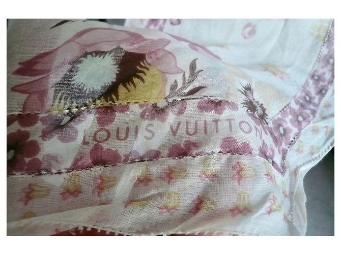 Louis Vuitton Pañuelo de Voile de Algodón Floral Castaño Rosa Blanco Amarillo - vista 8