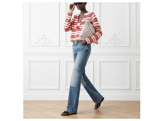Christian Dior Kaschmir-Pullover gestreift mit Quasten Weiß Rot - Ansicht 3
