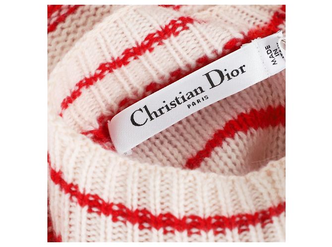 Christian Dior Kaschmir-Pullover gestreift mit Quasten Weiß Rot - Ansicht 7
