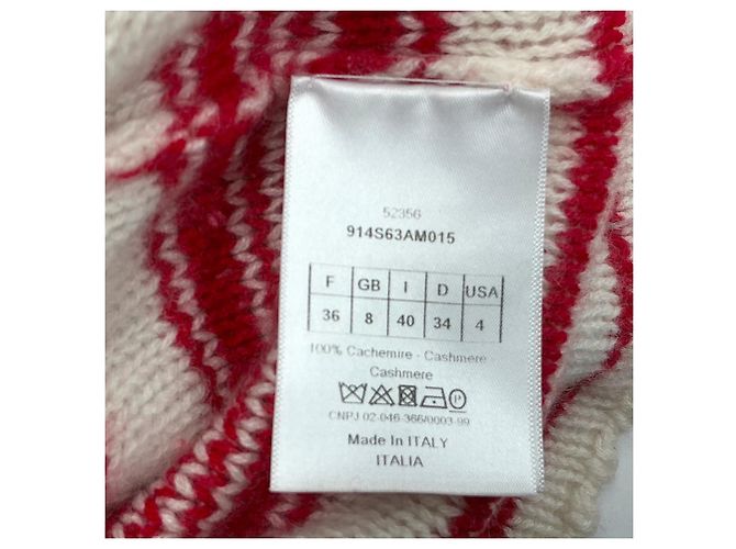 Christian Dior Kaschmir-Pullover gestreift mit Quasten Weiß Rot - Ansicht 8